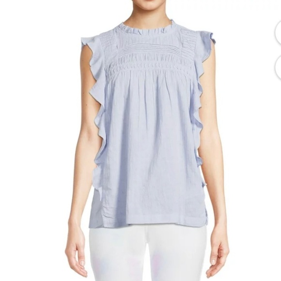 NEW BeachLunchLounge Baby Blue Ruffle Tunic Top - Picture 1 of 7